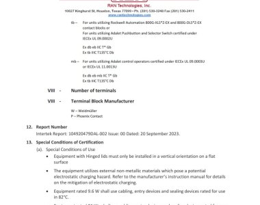 ATEX EU Type Examination Certificate - Equipment